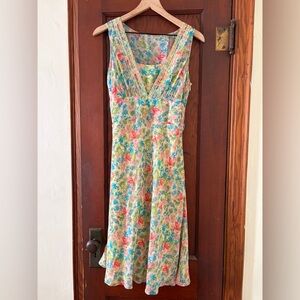 Ann Taylor 100% Silk Chiffon Floral Sleeveless Midi Dress Size 6